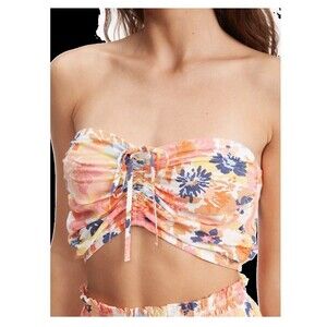 Roxy White Floral Island Hops Halter Tube Top Size Large Hawaiian Beachwear